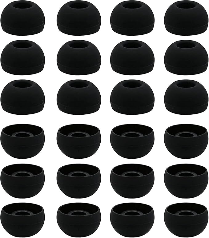 12 Pairs Silicone Replacement Earbud Ear Buds Tips Compatible with 3.8mm to 5.5mm Nozzle Earbuds Earphones, Large Size Black