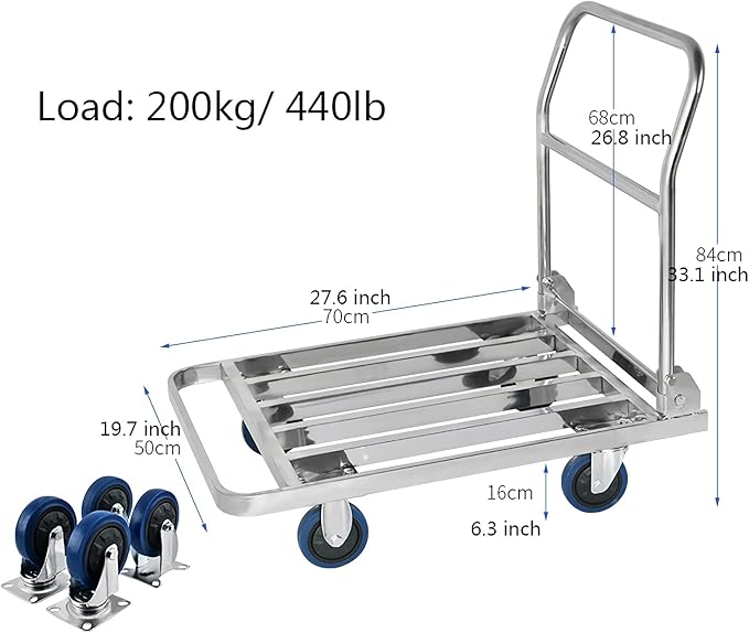 Foldable Push Hand Cart with Hollow Out Platform for Luggage and Moving Transport