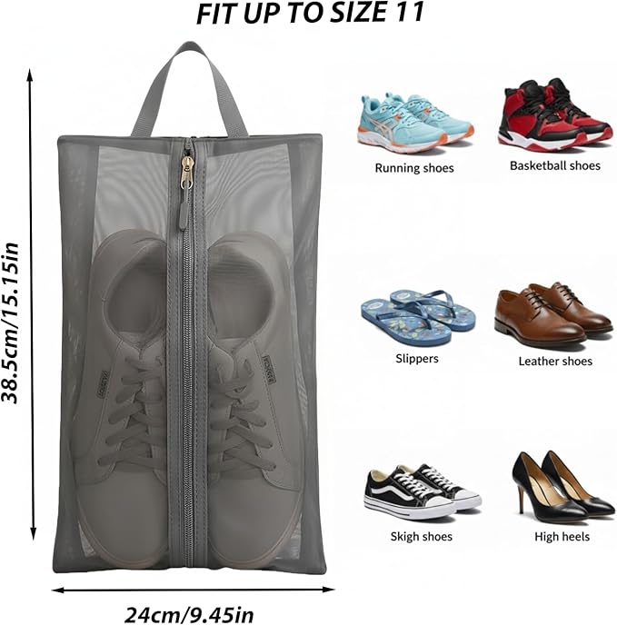 Portable Golf Shoes Bag, Travel Shoes Bag with Ventilation, Shoes Storage Organizer with Zipper Closuren for Outdoor, Sports, Golf, Travel, Gem (Gray)