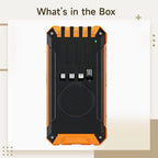 20000Mah Solar Charger Power Bank for Outdoor Use, Wireless Charging, Dual USB Outputs, with Led Lights, Orange and Black, Portable Sizing 6.8 X 3.5 X 1.1 in