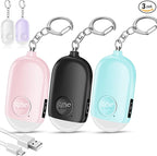 Hion Personal Safety Alarm for Women, 3 Pack Rechargeable 130dB Self Defense Alarm Keychain with LED Flashlight, Emergency Safe Sound Security for Children Elderly, Black+Pink+Blue