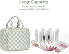 Narwey Hanging Toiletry Bag for Women Travel Checkered Makeup Bag Organizer Toiletries Bag for Travel Size Essentials, Accessories, Brushes, Cosmetics (Green Checkerboard (Medium))