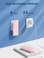 Nusyddy Portable Charger, 10000mAh PD20W Fast Charging Power Bank with Built-in Cables & Wall Plug, Travel Essentials External Battery Pack, USB C Battery Phone Charger for iPhone, iPad, Samsung Pink
