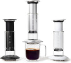 AeroPress Premium Coffee Press, Glass, Stainless Steel & Aluminum Coffee Maker, all-in-One French Press, Pour-Over & Espresso-Style manual brewer, 2 min brew for less bitterness, more flavor (White)