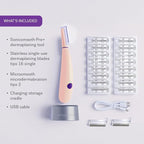 Michael Todd Beauty Sonicsmooth Pro+ Dermaplane Razor for Women Face + Eyebrow Trimmer Dermaplaning System w/LED Light Peach Fuzz Remover -16 Dermaplaning Blades & 2 Microsmooth Exfoliation Tips