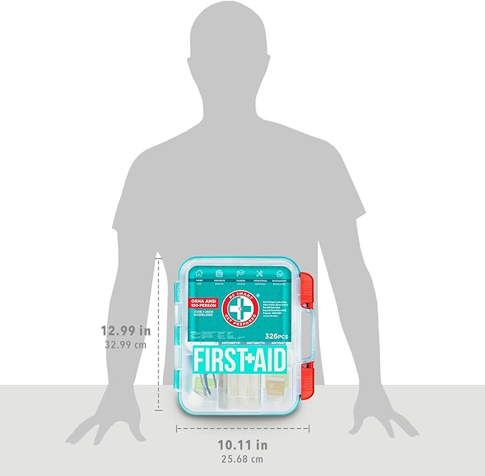 Be Smart Get Prepared First Aid Kit, Teal, 326 Piece, Exceeds OSHA and ANSI Guidelines 100 People - Office, Home, Car, School, Emergency, Survival, Camping, Hunting and Sports