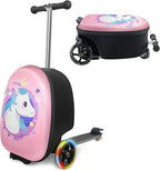 2-in-1 Kids Scooter Suitcase, 19in Large Capacity Ride-On Luggage with LED Light Wheels, Lightweight Carry-On for Fun and Travel, Durable and Cute Patterns Design for Children