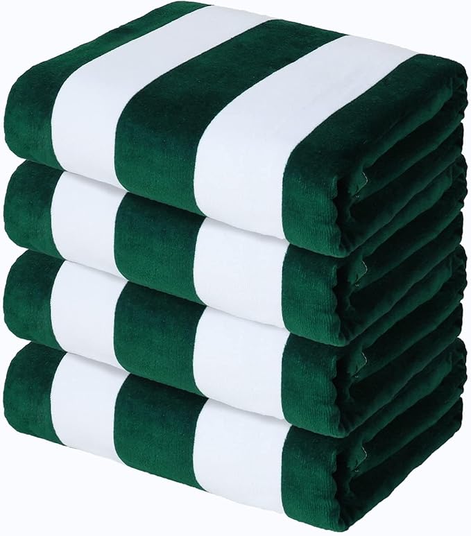 Exclusivo Mezcla 4 Pack Cotton Oversized 35x70 Inches Soft Cabana Stripe Thick Beach Towel, Super Absorbent Travel Bath Pool Towel (Forest Green)