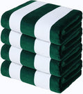 Exclusivo Mezcla 4 Pack Cotton Oversized 35x70 Inches Soft Cabana Stripe Thick Beach Towel, Super Absorbent Travel Bath Pool Towel (Forest Green)