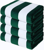 Exclusivo Mezcla 4 Pack Cotton Oversized 35x70 Inches Soft Cabana Stripe Thick Beach Towel, Super Absorbent Travel Bath Pool Towel (Forest Green)