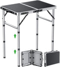 GARLLEN 2ft Folding Camping Table, Portable Folding Picnic Table with 3-Height Adjustable, Lightweight Aluminum Outdoor Tables for BBQ, Camping, Cooking, 22.8" L x 15.7" W, Silver