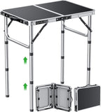GARLLEN 2ft Folding Camping Table, Portable Folding Picnic Table with 3-Height Adjustable, Lightweight Aluminum Outdoor Tables for BBQ, Camping, Cooking, 22.8" L x 15.7" W, Silver