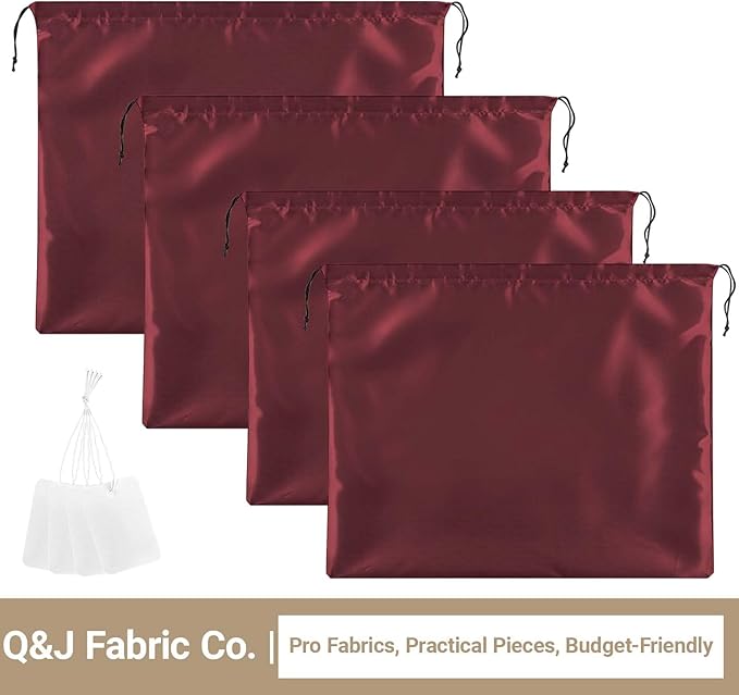 Q&J Fabric Co. 4 Pack Satin Dust Bag 15.7x19.7 inch + 19.7x23.6 inch Burgundy 100% Polyester Silk Bag Purse Dust Bag Shoe Bags for Closet Purse Protector Bag Dust Covers for Purses