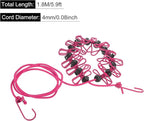 uxcell Travel Clothesline, Portable Clothesline with 12 Clothespins, 1.85M/6.07ft Windproof Stretchy Elastic Laundry Clothes Line for Backyard Hotel Camping Indoor Outdoor, Fuchsia