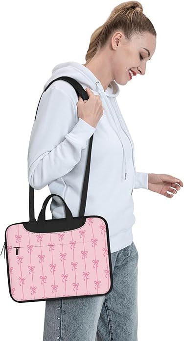 Laptop Bag for Women & Men, Laptop Carrying Case Laptop Sleeve Pink Ribbons Bow Colorful Cartoon Water Resistant Computer Case Messenger Shoulder Bag for 14 Inch Laptop Briefcase