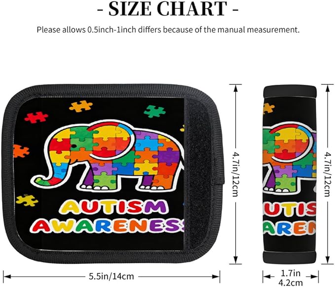 2 Pack Luggage Handle Wrap with Travel Tags - Non-Slip Protective Cover Soft Handle Grips Covers for Suitcase(Colorful Puzzle Autism Elephant)