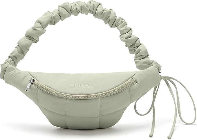 WESTBRONCO Puffer Fanny Packs for Women Small Crossbody Sling Bag, Nylon Quilted Belt Bag for Travel Hiking Running Waist Bag with Adjustable Strap