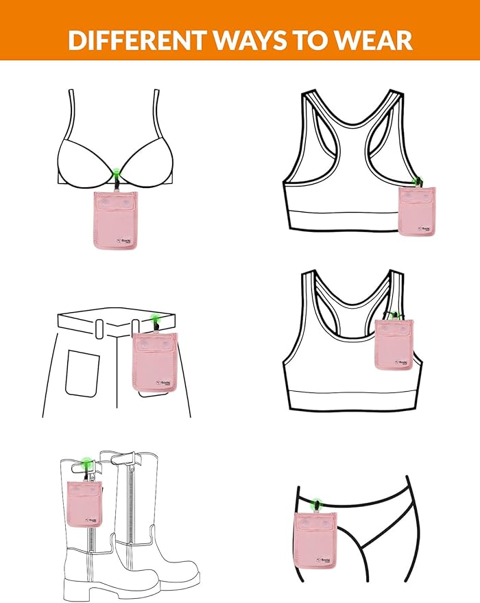 Hidden Travel Bra Wallet for Women - Money Pouch & Secret Pocket for Keys, Money & Valuables - Under Clothes Travel Pouch, Undercover Bra Stash - Pink