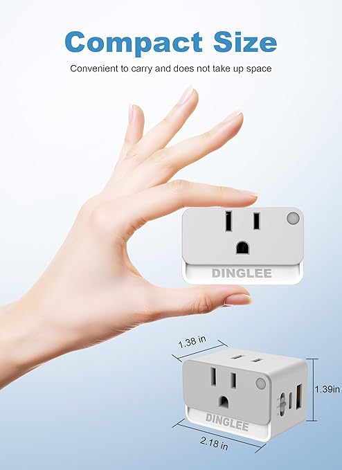 Mulit Plug Wall Outlet with USB C, 2 Pack Outlet Extender 2AC 1USBA 1USBC, 3 Way Plug Wall Splitter with Night Light, Multiple Plug Adapter for Travel Home Office PD 20W