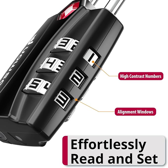 Fosmon TSA Approved Locks for Luggage. Suitcase Locks with Open Alert Indicator, 3 Digit Combination Padlock with Alloy Body for Travel, Backpack Zipper Anti Theft, Locker, Gym, Gun Case, Tent