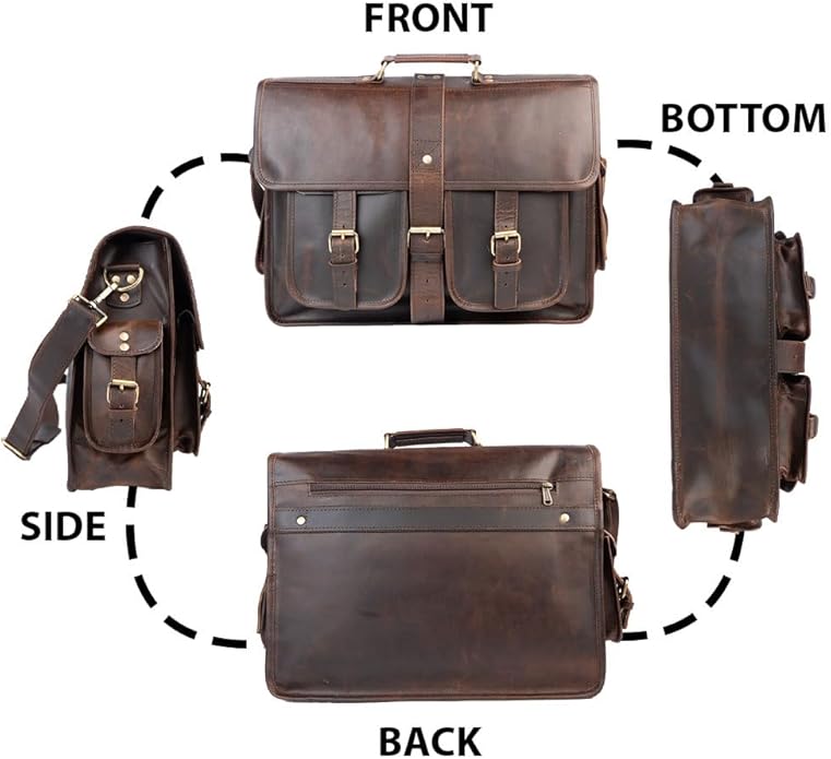 URBAN DEZIRE 16 inch Leather Messenger Bag Brown Vintage Satchel Genuine Laptop Computer Office Shoulder Handmade Briefcase for Men