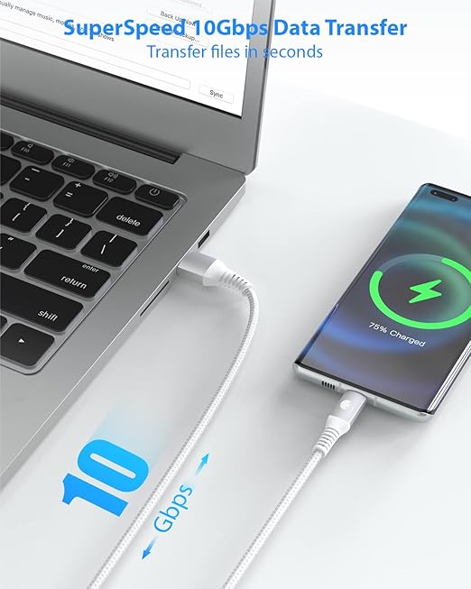 CONMDEX USB to USB C Cable [3ft, 2-Pack] 10Gbps USB 3.1 Gen 2 Data Transfer Type C Cord, 3A Fast Charging CarPlay Android Auto USB Cable for iPhone 17 16 Pro Max Samsung Galaxy S25 S24, White