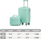 20 Inch Carry on Luggage with 14 Inch Cosmetic Case, 2 Pcs Hardshell Lightweight Durable Spinner Suitcase Set for Travel, Women, Men, TSA Lock, ABS, 20+14 Inch (Mint Green)