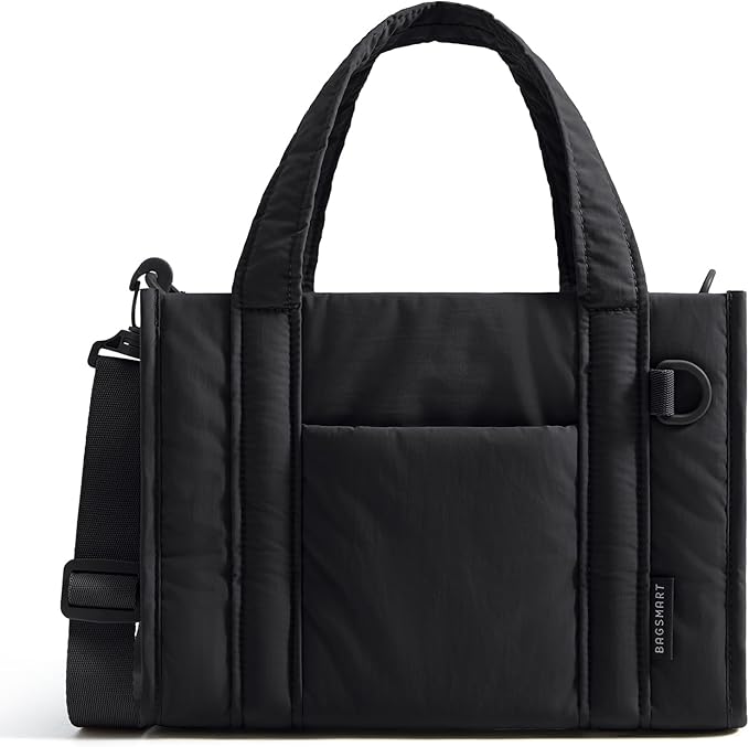 BAGSMART Boxy Tote Bag for Women, Crossbody Bag with Zipper, Crush Bow Purses for Travel Work College