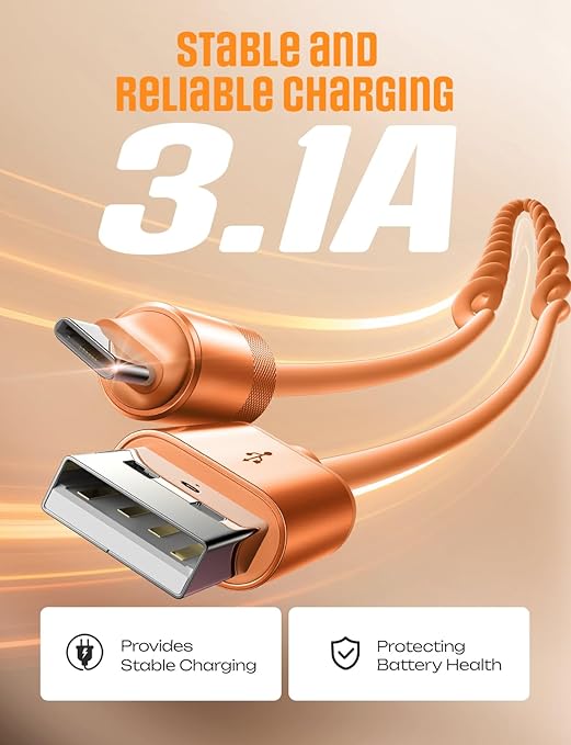 LISEN Coiled USB C Cable, 2 Pack for Android Auto & CarPlay Cable, Short Orange USB C Cable Compatible with iPhone 17 Pro Max Orange/16/15, Samsung Galaxy S25/S24/S23 A15/A14