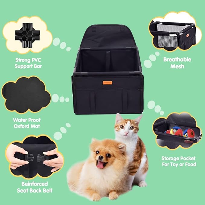 Dog Car Seat Puppy Portable Pet Booster Car Seat with Clip-On Safety Leash and Stable Fram, Anti-Collapse,Perfect for Small Pets