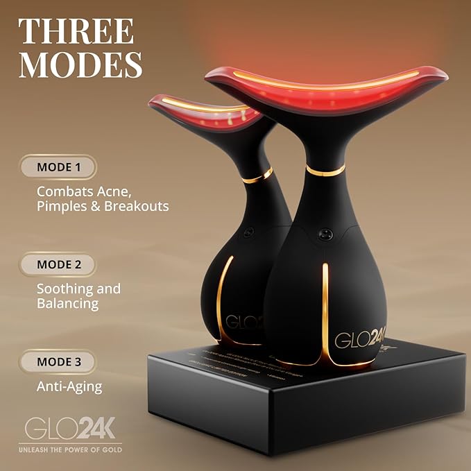 GLO24K 7 Color Beauty Device – Triple LED Action & Vibration Technology Facial and Neck Massager (Black, 2 Pack)