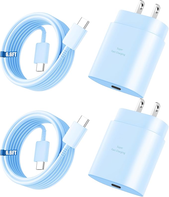 Super Fast Charger Type C, 25W USB C Wall Charger Fast Charging for Samsung Galaxy S26 Ultra/S26/S26+/S25 Ultra/S25/24 Ultra/S24/S23 Ultra/S22 Ultra with 6.6FT Long Android Type C Charger Cable 2Pack