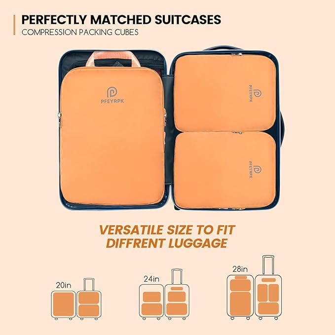 PFEYRPK Lightweight Compression Packing Cubes for Suitcases, Compressible Expandable Travel Packing Organizer with Clear Toiletries and Backpack Bag, Travel Essentials for Carry on Luggage 7 Set
