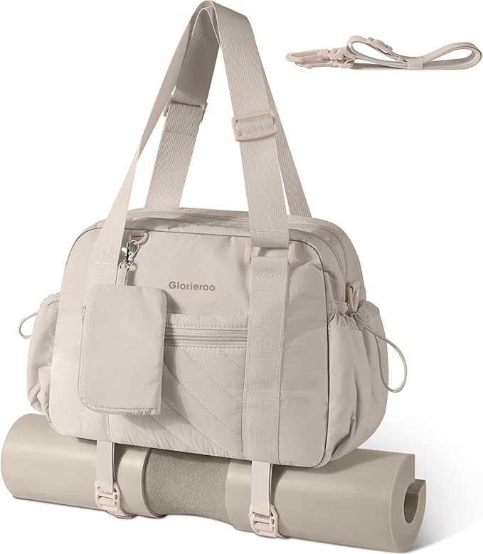 Small Gym Bag for Women - Puffer Duffle Weekender Work Duffel Carry on Overnight Nurse Dance Yoga Workout Tote Bag with Yoga Mat Holder Wet Compartment Coin Purse BPA-Free