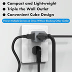 POWERCORDS 3 Power Blocks Outlet Splitter, 3 Pack, Grounded Wall Tap, 3-Prong Plug Adapter AC Multi Plug Wall Outlet, Power Splitter, Cruise Essentials, for Home Office School Dorm, UL Listed,Grey