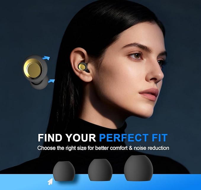 Ear Plugs for Sleeping, Ultra Soft & Reusable Silicone earplugs | Customizable Fit | 25-30dB (SNR) Noise Reduction, Hearing Protection with 8 Tips for Sleep, Travel, Sensitivity, Deep Focus, Gold