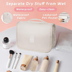 Toiletry Bag Travel Bag with Hanging Hook, Waterproof Capacity Hanging Multifunctional Makeup Bag for Toiletries, Portable Cosmetic Bag Travel Organizer for Women and Men(Beige)