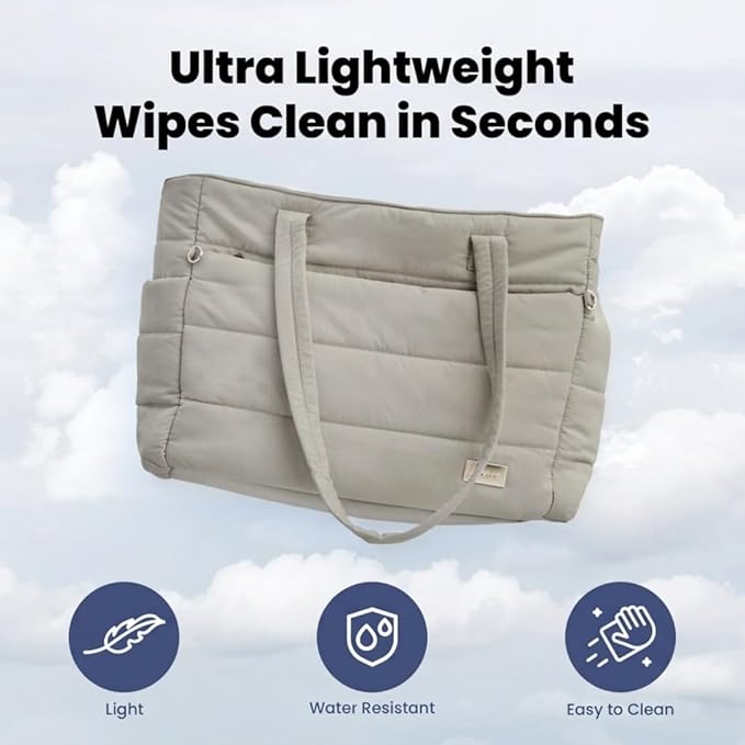 rubyloo Puffer Dog Travel Bag for Dog Moms – Doggy Diaper Bag with Pet Bowls & Food Storage or Everyday Puffy Tote – Doggy Mom Gifts for Women – Lightweight, Travel-Ready Gift for Pet Lovers - Khaki