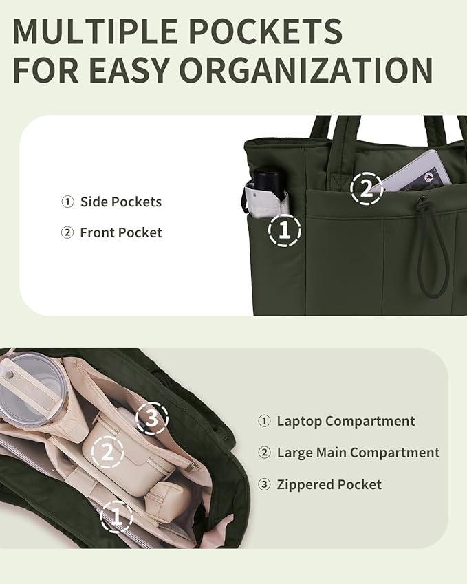 Wandering Nature Puffer Tote Bag with Cup Holder & Laptop Compartment & Trolley Sleeve for Travel, Work, Nurse, Women