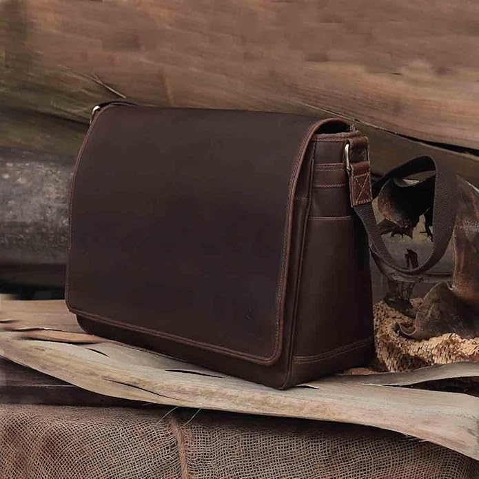 Leather Farm Messenger Bag for Men & Women 15.6 Inch – Premium Vintage Handmade Laptop Briefcase Satchel, Mens Shoulder Crossbody, Genuine Leather Computer Bag with Adjustable Strap Brown