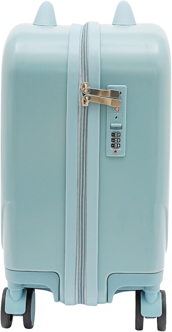 18" Kids Ride-On Suitcase,Children's Carry On Luggage Case,Rolling Luggage With Lock,Travel Trolley Case for Short Trips,School Trips,Outings (Sky blue)