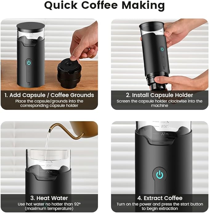 HomeBeyond Portable Electric Espresso Machine, Travel Coffee Maker with Rechargeable Battery, Compatible with Ground Coffee & Capsules (American K-cup & Italian N) for Travel, Camping, Car & Office