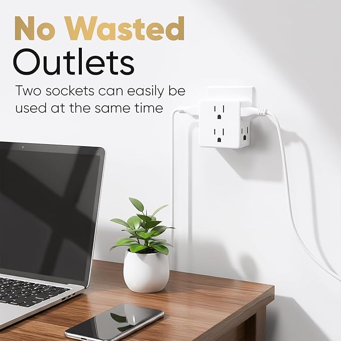 Multi Plug Outlet Splitter, Unidapt Multiple Outlets Extender Adapter with 6 AC Power Socket, Side Splitter Box, Wall Tap Plug Expander for Home Hotel Office Dorm Essentials, 2-Pack
