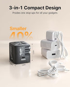W & O 60W gan Fast Charger for iPhone, Retractable Phone Charger Wall Plug with USB‑C & Compatible Lightning Cables,for iPhone 17/16/15, Galaxy S25/24,Android Devices（Black