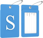Gostwo 2 Pack Luggage Tags for Suitcases, 26 Initial Letter Travel Luggage Baggage Identification Labels ID Tag Fully Bendable Tags with Stainless Steel Loop (Blue) (Letter S)