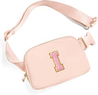 Gitus 6 7 8 9 10 Year Old Girl Gifts Belt Bag Fanny Pack Crossbody Bags with Initial Letter Patch Things for Teen Girls Easter Gifts for Girls Travel Essentials（Coral Pink-I）