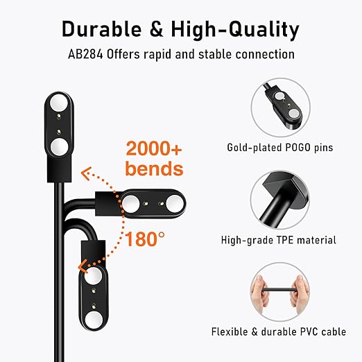 2-Pack AB284 Reversible Smart Watch Charger – Innovative Magnetic Charging Cable, Solves Polarity Mismatch, Universal for All 2.84mm-Pin-Pitch Devices: Select Bone Conduction & Open-Ear Headphones