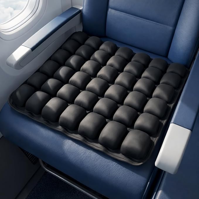 Airplane Seat Cushion, Inflatable Travel Cushion for Long Flights, Portable Travel Seat Cushion with Built-in Press Pump