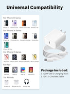 iPhone 17 16 15 Charger Fast Charging 20W Apple USB C Adapter Fast Charger Comes with 3FT C to C Woven Charging Cable Compatible with iPhone Air/17 Pro Max/16 Pro/16e/15 Plus,iPad Pro/Air/Mini,AirPods