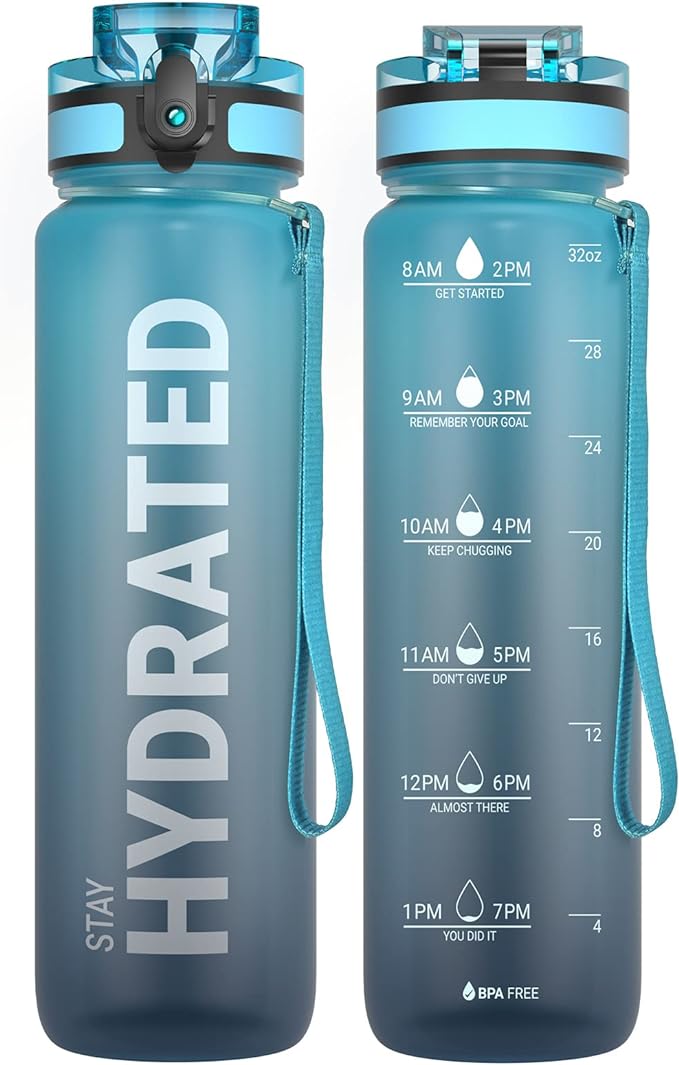 Sahara Sailor Water Bottle, 32/25/17oz Durable and Leakproof Water Bottles Motivational with Time Marker, Tritan, BPA Free, Wide Mouth with Easy Clean Brush for Gym, Travel, School, Office (1 Bottle)